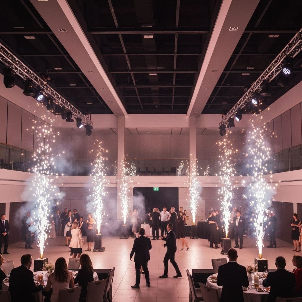 Fuego frío durante un momento de la boda