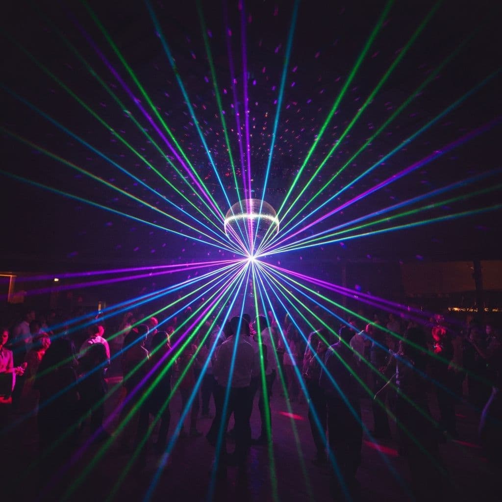 Pista de baile con efectos de luz láser durante una celebración